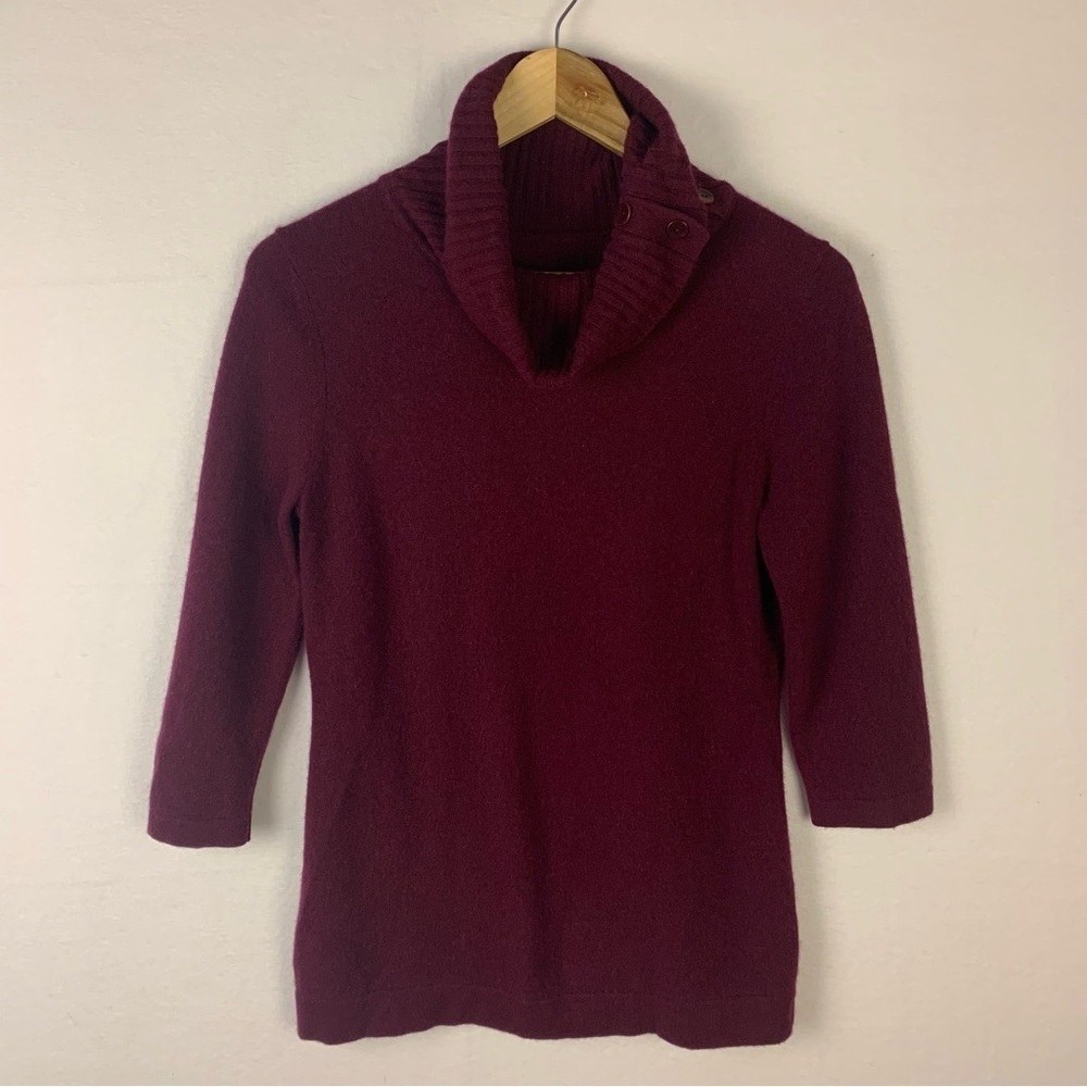 Nordstrom 100% Cashmere Burgundy Red Cowl Neck Sweater Holiday Classic Luxury - Picture 2 of 6